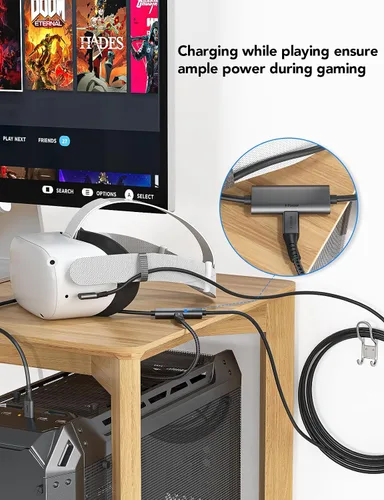 Vista 5 de XAOSUN Link Cable 16Ft Compatible with Meta Oculus Quest 3 2 Accessories (Playing without Extra Battery Pack), USB 3.0 C to C Charging Cable, VR