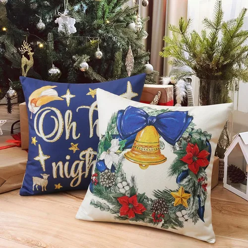 Vista 6 de Artscope Juego de 4 fundas de almohada de Navidad Oh Holy Night Merry Bright Corona de Jesús de 16 x 16 pulgadas, fundas de almohada para decoración
