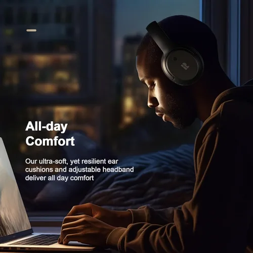 Vista 6 de Calmbee Auriculares Bluetooth, híbridos con cancelación activa de ruido, auriculares inalámbricos sobre la oreja con micrófono, hasta 140 horas