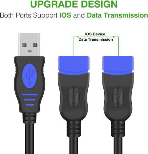 Vista 6 de ANDTOBO Divisor USB 1 a 4, USB 2.0 Y Splitter Cable de carga USB 1 macho a 4 hembra, cable de alimentación de extensión