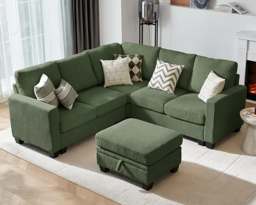 Vista 31 de CHIC HOUSE Sofá modular modular con otomanas de almacenamiento, sofá de pana para espacios pequeños y apartamentos, sofá esquinero convertible