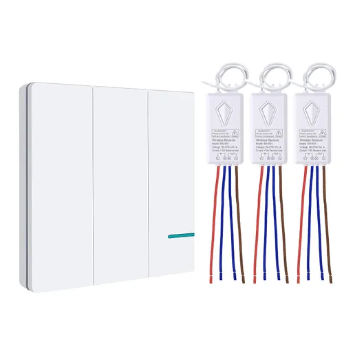 Vista 10 de Thinkbee Kit de interruptor de luz inalámbrico, interruptor de pared remoto con mini receptor, IP66 impermeable, 1969 pies para interiores