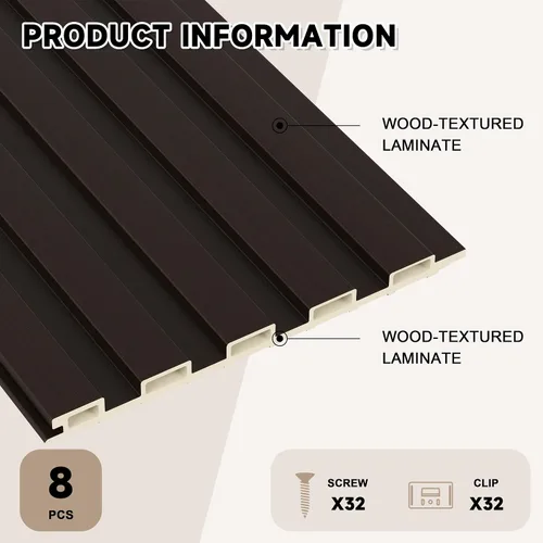 Vista 3 de POHARE Paneles de pared de listones, paquete de 8 paneles de pared 3D WPC de madera, paneles acústicos para decoración de pared interior, sala