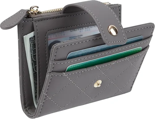Vista 24 de Cartera de cuero para mujer, pequeña, compacta, plegable, con bolsillo para monedas con cremallera