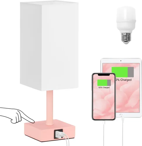 Vista 8 de Lámpara de mesa Ambimall con control táctil y 2 puertos de carga USB, lámpara de mesa de 3 modos para mesita de noche, lámpara de noche para A: rosa