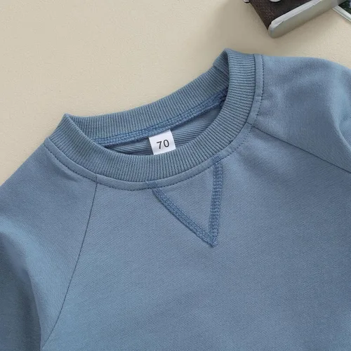 Vista 4 de Ehfomius Conjunto de 2 piezas de sudadera de manga larga para bebé niño y niña, color liso, 2 piezas, para otoño e invierno