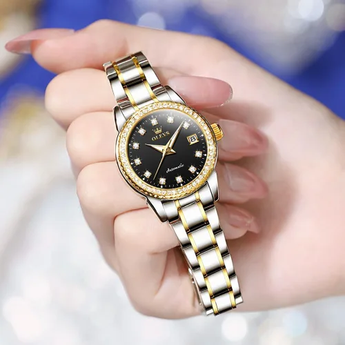 Vista 4 de OLEVS Relojes automáticos para mujer, de acero inoxidable, con cuerda automática, luminoso, resistente al agua
