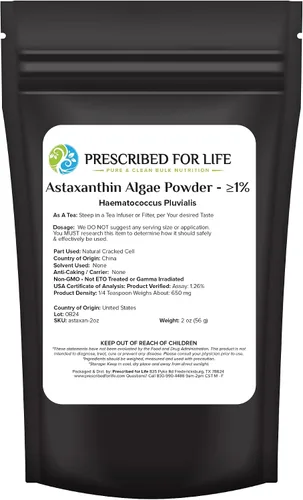 Vista 7 de Prescribed For Life Astaxantina, suplemento natural en polvo de astaxantina al 1% hecho de algas rojas (110.2 lbs)