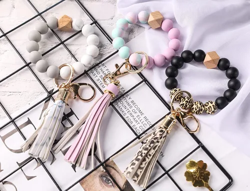 Vista 6 de GIEMSON Llavero de silicona para mujer, pulsera con cuentas para automóvil