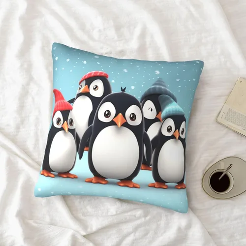 Vista 6 de Fundas de almohada decorativas rústicas con bonitos pingüinos de 18 x 18 pulgadas, funda de almohada suave cuadrada para decoración de sofá