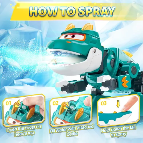 Vista 3 de Super Wings Toys Tino - Dinosaurio de 15 pulgadas, temporada 6, nuevo personaje, figuras de acción de Dinasour con niebla de agua, luz intermitente