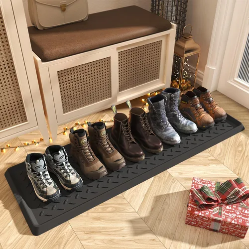 Vista 9 de SUPENUIN Bandeja de botas con patrón de patas para entrada, alfombrillas de goma impermeables para perros, bandeja multiusos para entrada