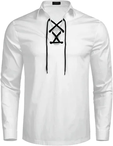 Vista 2 de Coofandy Jacobite Ghillie camisa para falda escocesa, blanca, para hombre
