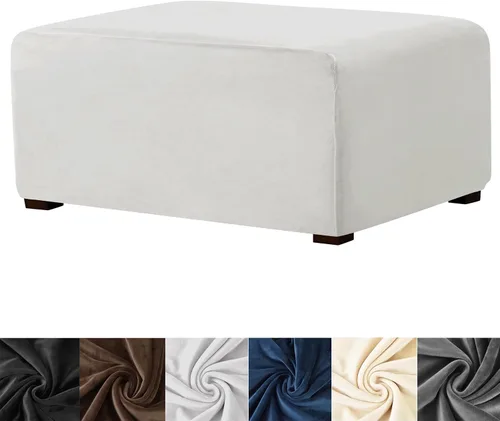 Vista 8 de HFCNMY Funda para Otomán Rectangular, Fundas Deslizables de Terciopelo Elástico Rectangulares Cubiertas Gruesas Funda Deslizable para Otomanes Beige