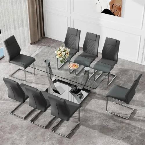Vista 30 de Mesa de comedor moderna para mesa de comedor de mármol sintético de 4/6, 63 pulgadas, mesa de cocina rectangular, mesa de cocina y comedor de fácil