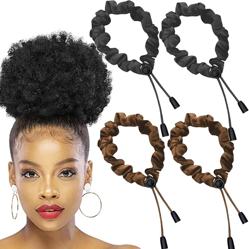 Vista 10 de 2 piezas de ligas para cabello ajustable Afro Puff, scrunchies de satén extra grandes, accesorios para Afro Puff duraderos sin daños, bandas