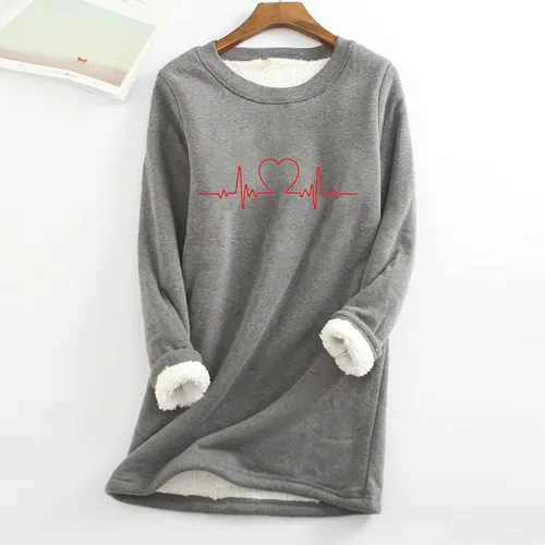 Vista 2 de Ceboyel Sudadera con forro polar para mujer, cuello redondo, suéter sherpa, ropa cálida de invierno 2023