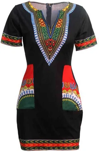 Vista 3 de Vestido de verano bohemio con cuello en V para mujer, estilo étnico, estampado africano