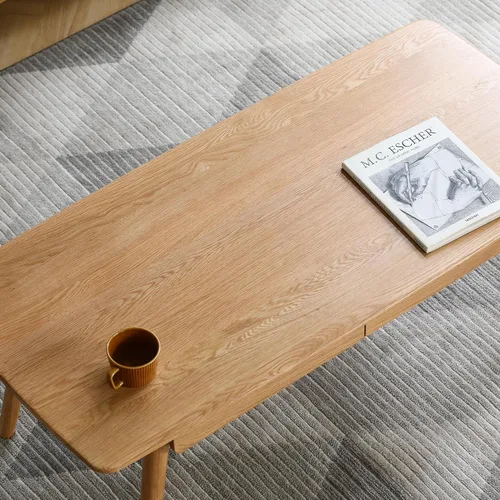 Vista 3 de Mesa de centro cuadrada de madera maciza con almacenamiento, mesa de mediados de siglo hecha a mano 100% madera de roble macizo natural para sala