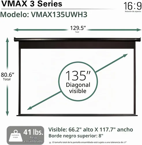Vista 2 de Elite Screens VMAX 3 135" 16:9 Pantalla de proyector motorizada VMAX135UWH3 Negro