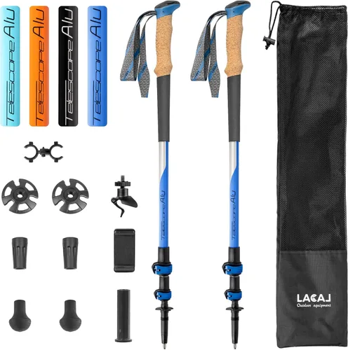 Vista 10 de Bastones de senderismo, bastones de senderismo telescópicos ultraligeros, bastones portátiles con altura ajustable para hombres y mujeres