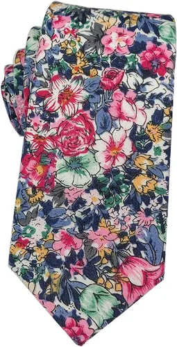 Vista 43 de Corbata de algodón floral para hombre, corbata delgada impresa de 2.56'' 01-Bean Pasta Rosa