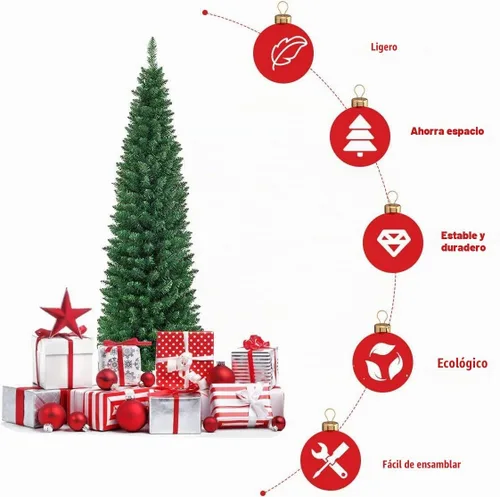 Vista 3 de ERGOMASTER Árbol de Navidad de lápiz de 6 pies, árbol de Navidad artificial delgado con 400 puntas de ramas de PVC, soporte de metal resistente