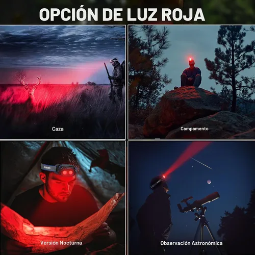 Vista 7 de WORKPRO 1200LM Linterna recargable para cabeza, súper brillante con luz blanca y roja, sensor de movimiento, función de memoria, luz frontal a