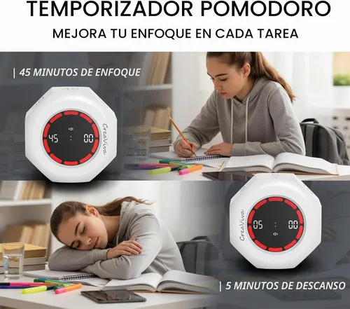 Vista 9 de Flip Cube Pomodoro Timer - Temporizador Visual Recargable de Cuenta Regresiva y Cronómetro de Cuenta Progresiva, 7 Intervalos Preestablecidos, 3