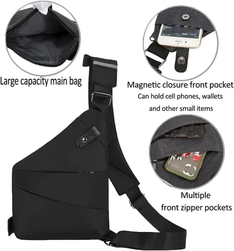 Vista 4 de Bolsa de bolsillo personal antirrobo, bolsa de viaje antirrobo, bolsas cruzadas antirrobo para mujeres y hombres, bolsa delgada