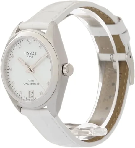 Vista 4 de Tissot Reloj automático suizo PR 100 para mujer, blanco, cuero, 16 (T1012071611600), Nácar, Reloj automático