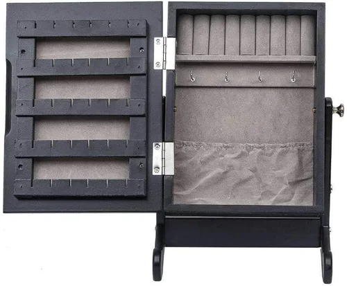 Vista 5 de FRITHJILL Pequeño Armario de Joyería, Caja de Almacenamiento de Joyería, Mini Mesa Organizador de Joyería Inclinante, Negro