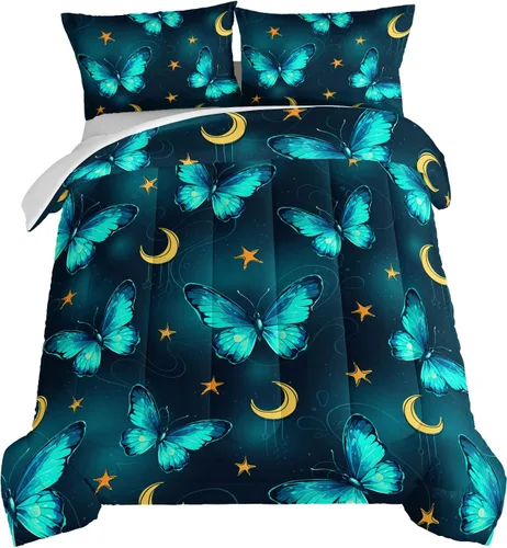 Vista 42 de HOSIMA Juego de edredón de decoración gótica, patrón de calaveras de polilla de la muerte, juego de cama de Halloween tamaño Queen para decoración