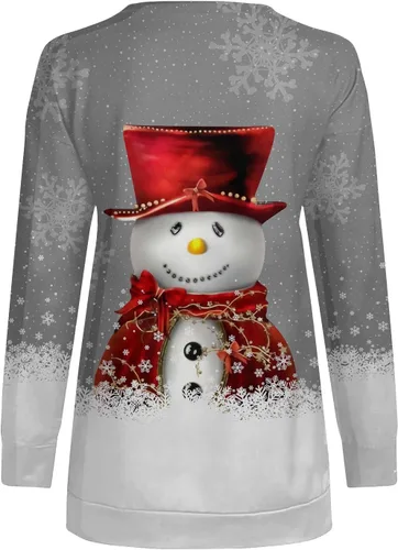 Vista 3 de Sudaderas con media cremallera para mujer, de gran tamaño, de manga larga, con gráfico navideño, con cremallera de un cuarto, suéter de otoño e