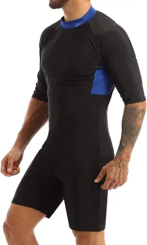 Vista 3 de Traje de baño de una pieza de manga corta para hombre con protección solar y cremallera en la parte trasera