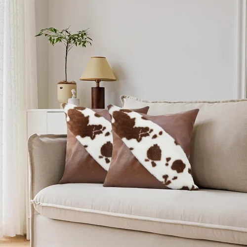 Vista 26 de TOMWISH Juego de 2 fundas de almohada de 16 x 16 pulgadas, diseño de vaca blanca y negra, fundas decorativas para el hogar, cama, sofá, sala