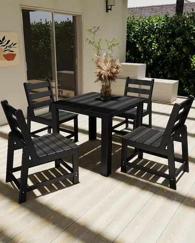 Vista 4 de GREENVINES Silla de comedor al aire libre HDPE, sillas sin brazos, negro