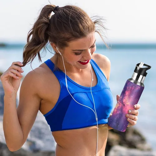 Vista 6 de Botella de agua colorida y hermosa galaxia de acero inoxidable de 20.3 fl oz, a prueba de fugas, adecuada para gimnasio, escuela, niños y adultos