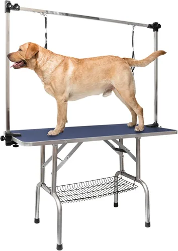Vista 8 de ROOMTEC Mesa de aseo para perros de 36", estación plegable de baño para mascotas con brazo de altura ajustable/lazo/bandeja de malla Negro