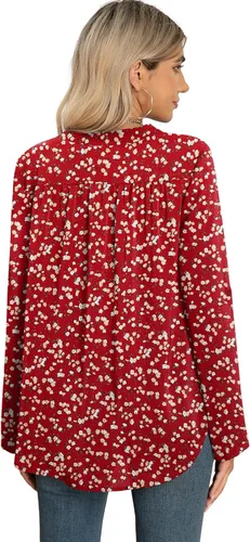 Vista 6 de QUEZHU Blusas de manga 34 para mujer, estilo casual, elegante, de gasa, cuello en V, blusas