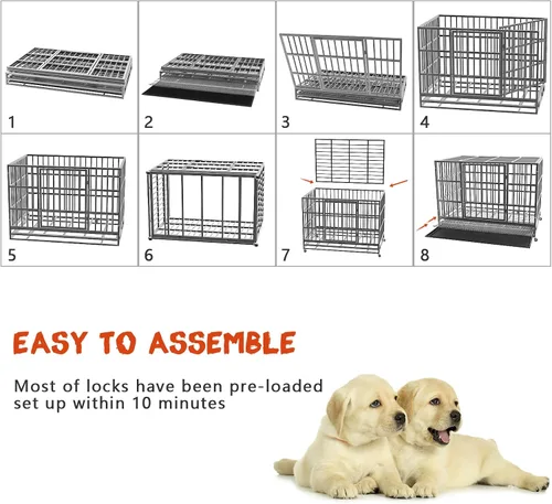 Vista 5 de LEMBERI - Jaula para perro indestructible y resistente de 48/38 pulgadas, a prueba de escapes con ruedas bloqueables, doble puerta para evitar