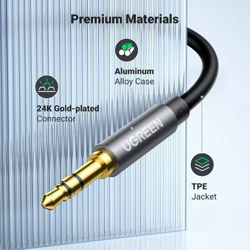 Vista 4 de UGREEN Cable de extensión de auriculares 3.5mm, cable auxiliar chapado en oro, cable de audio estéreo con conector TRS macho a hembra, extensor