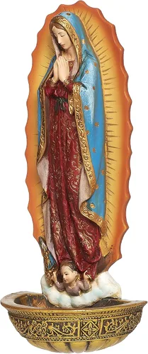 Vista 2 de Joseph's Studio by Roman - Fuente de agua bendita Nuestra Señora de Guadalupe, colección renacentista, 7.5 pulgadas de alto, resina y piedra, regalo