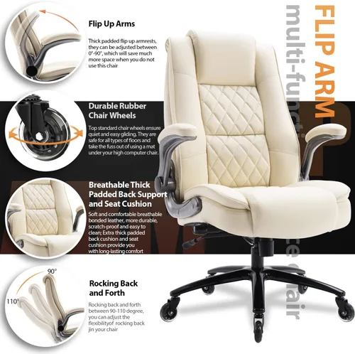 Vista 5 de Silla de oficina con respaldo alto, silla de escritorio ergonómica para Beige