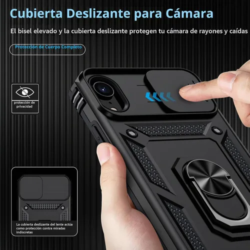 Vista 3 de Funda para iPhone XR, Funda para Teléfono iPhone XR con 2X Protectores de Pantalla HD + Cubierta Deslizante para Cámara, [Grado Militar] Funda Negro