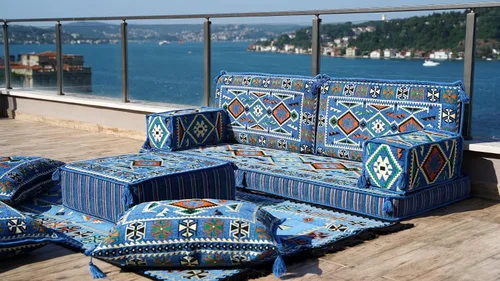 Vista 7 de arabicsofa Sofá Tradicional Árabe para Piso – Juego de Cojines Modulares para Sala de Estar Azul