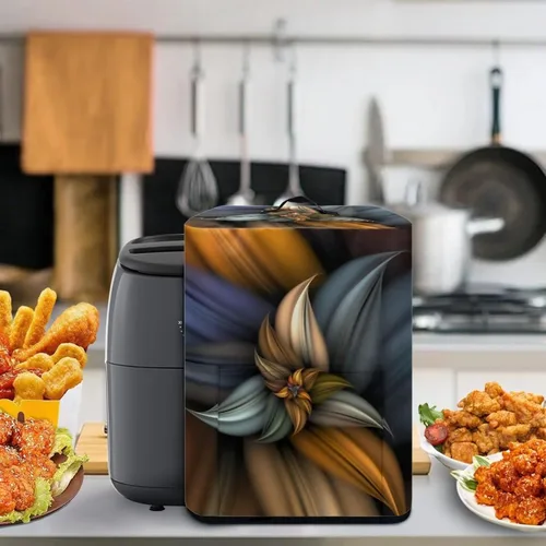 Vista 5 de Air Fryer Oven Dust Cover with Handle and Pocket, Easy Cleaning Electric Appliance Cover, Brown Flower Flor marrón (Brown Flower)