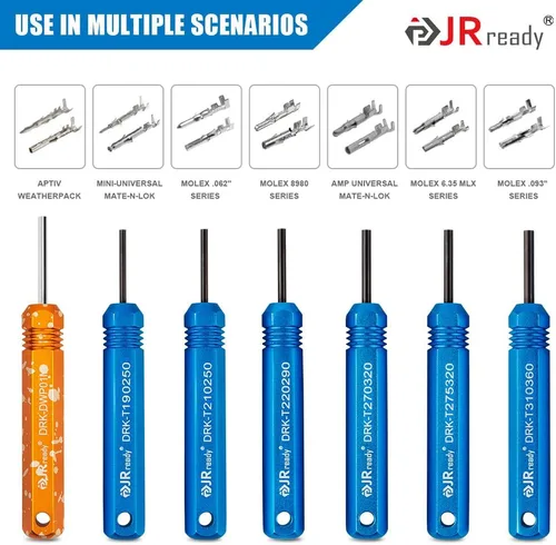 Vista 2 de JRready ST5252 Kit de herramientas de extracción de pasadores para AMP/Molex .062" y 0.093" Pines y conectores de contacto de zócalo, Delphi