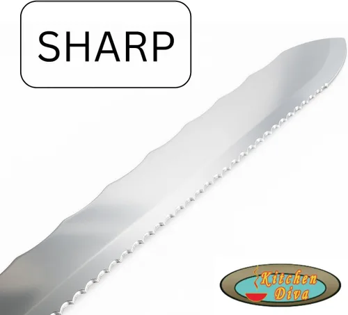 Vista 3 de Cuchillo de cocina jumbo de doble cara de hoja SS de 11 pulgadas, bordes de corte duales, mango ergonómico de madera, acero inoxidable de alta