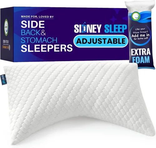 Vista 11 de Sidney Sleep Almohadas curvas ajustables para soporte de cuello y hombros con relleno extra triturado, almohada de contorno cervical para personas